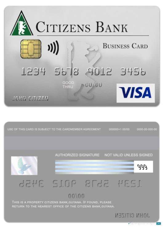 Download Guyana Citizens Bank visa business card Photoshop template